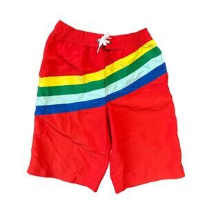 Hanna Andersson Boys Striped Board Shorts Swim Trunks in Red Size 12